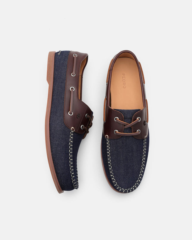 Marcos Leather Boat Shoes - Navy Denim