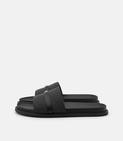 Renly Slide Sandals - Black Fabric