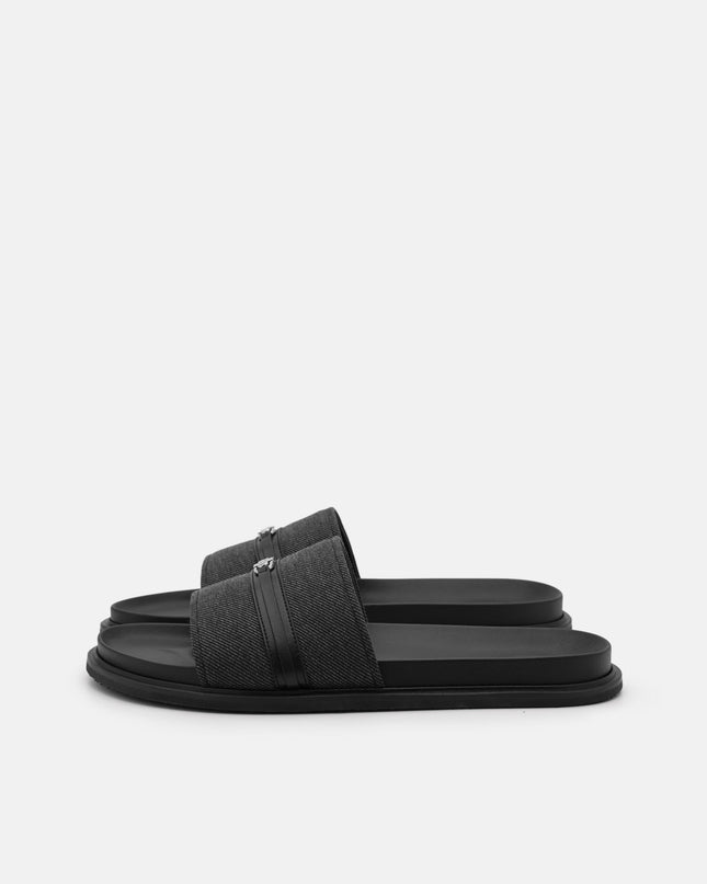 Renly Slide Sandals - Black Fabric