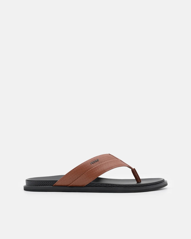 Woven Thong Sandals - Cognac Embossed