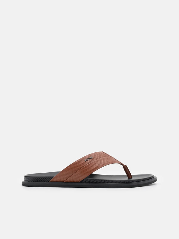 Woven Thong Sandals - Cognac Embossed