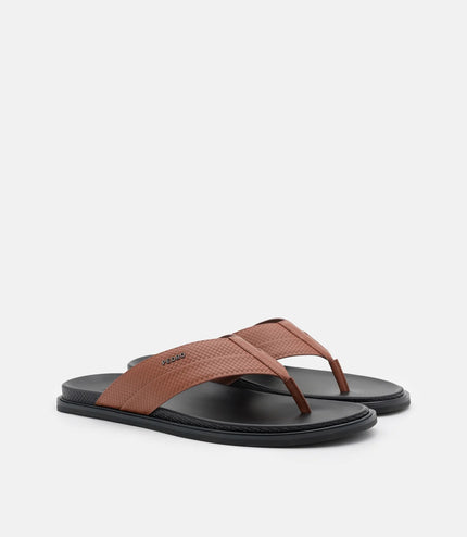 Woven Thong Sandals - Cognac Embossed