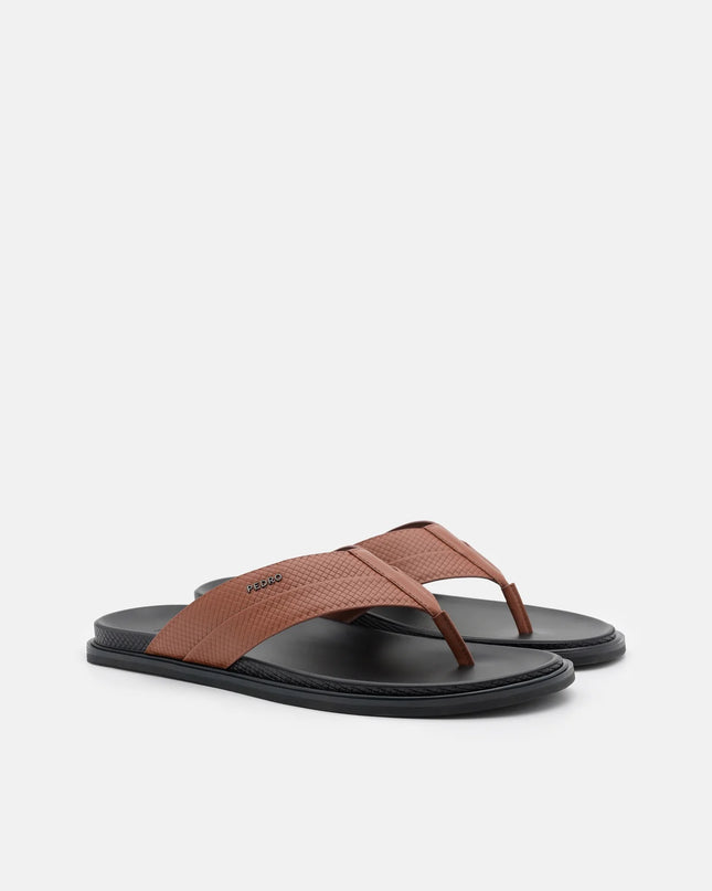 Woven Thong Sandals - Cognac Embossed