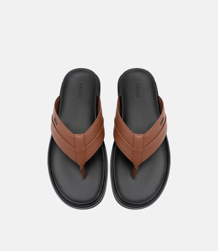 Woven Thong Sandals - Cognac Embossed