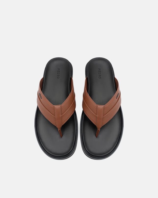 Woven Thong Sandals - Cognac Embossed