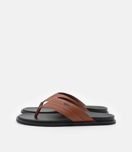Woven Thong Sandals - Cognac Embossed