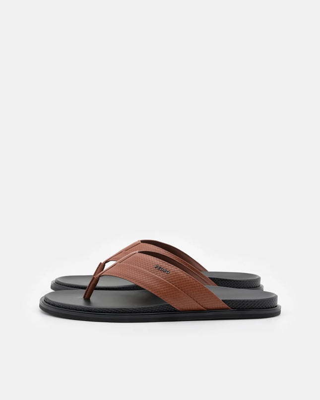 Woven Thong Sandals - Cognac Embossed