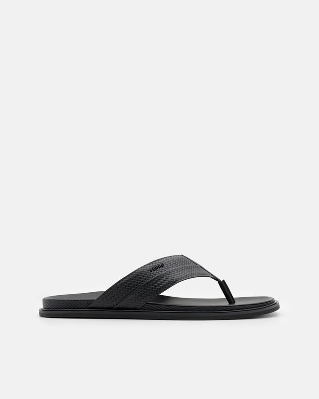 Woven Thong Sandals - Black Embossed