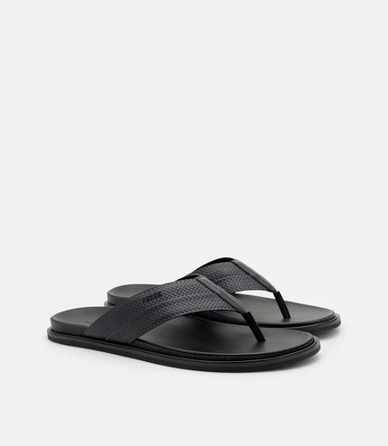 Woven Thong Sandals - Black Embossed
