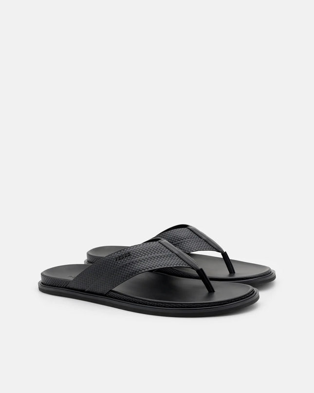 Woven Thong Sandals - Black Embossed