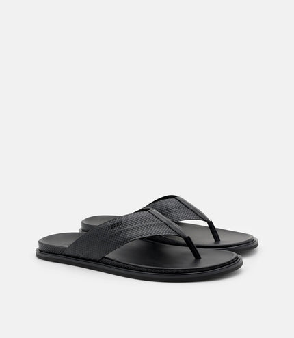 Woven Thong Sandals - Black Embossed
