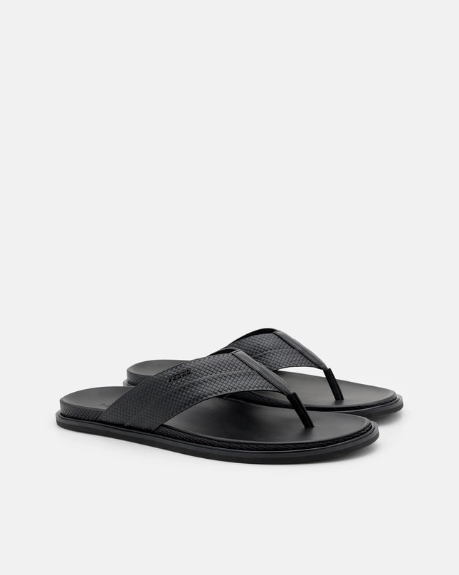 Woven Thong Sandals - Black Embossed