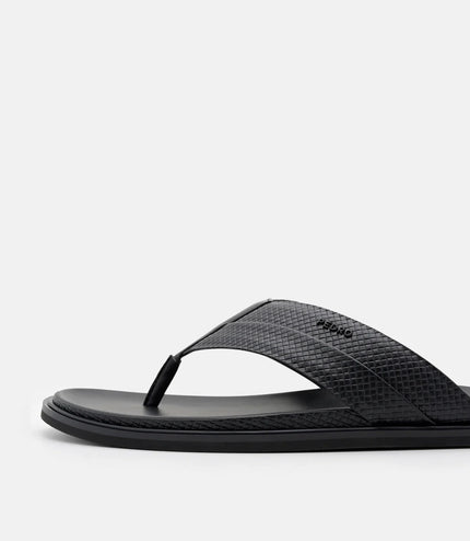 Woven Thong Sandals - Black Embossed
