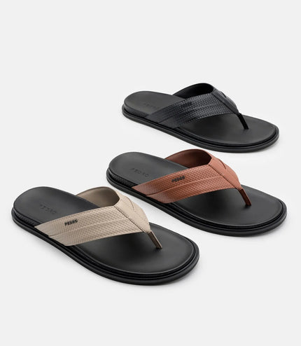 Woven Thong Sandals - Black Embossed