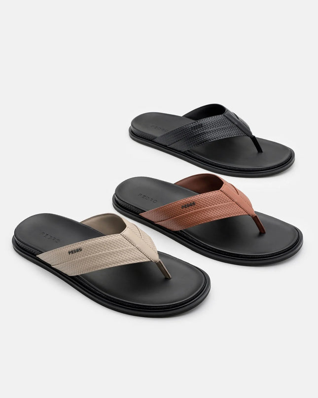 Woven Thong Sandals - Black Embossed
