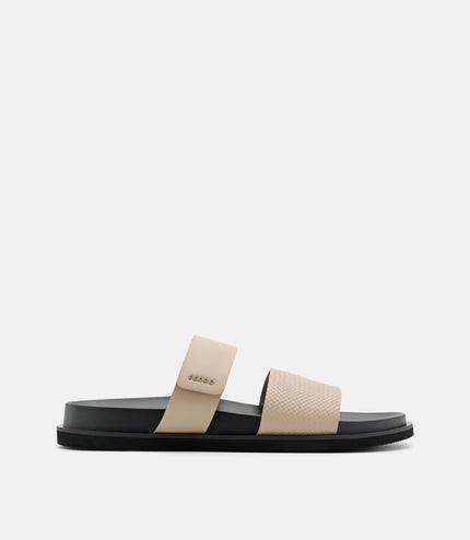 Embossed Slide Sandals - Light Taupe Embossed