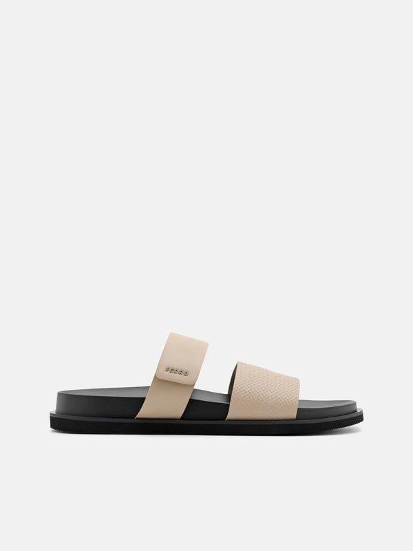 Embossed Slide Sandals - Light Taupe Embossed