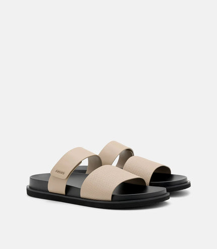 Embossed Slide Sandals - Light Taupe Embossed