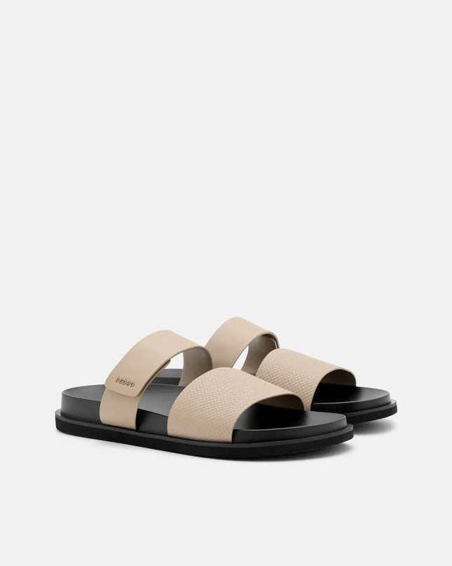 Embossed Slide Sandals - Light Taupe Embossed