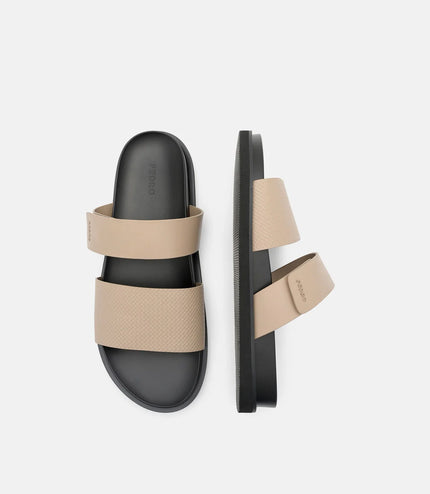 Embossed Slide Sandals - Light Taupe Embossed