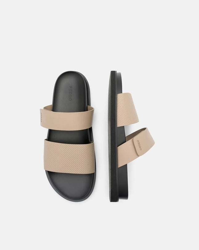 Embossed Slide Sandals - Light Taupe Embossed