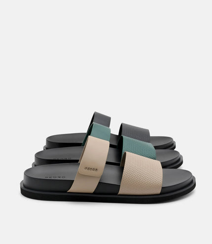 Embossed Slide Sandals - Light Taupe Embossed