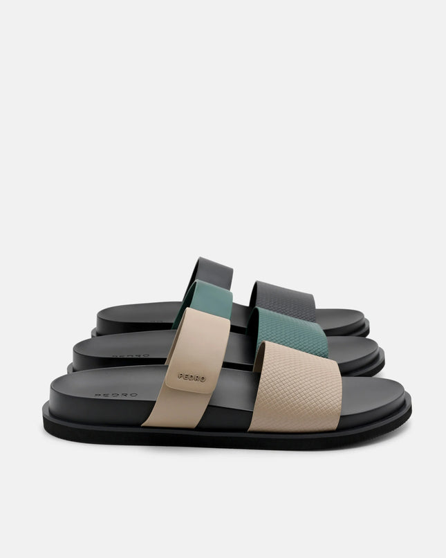 Embossed Slide Sandals - Light Taupe Embossed