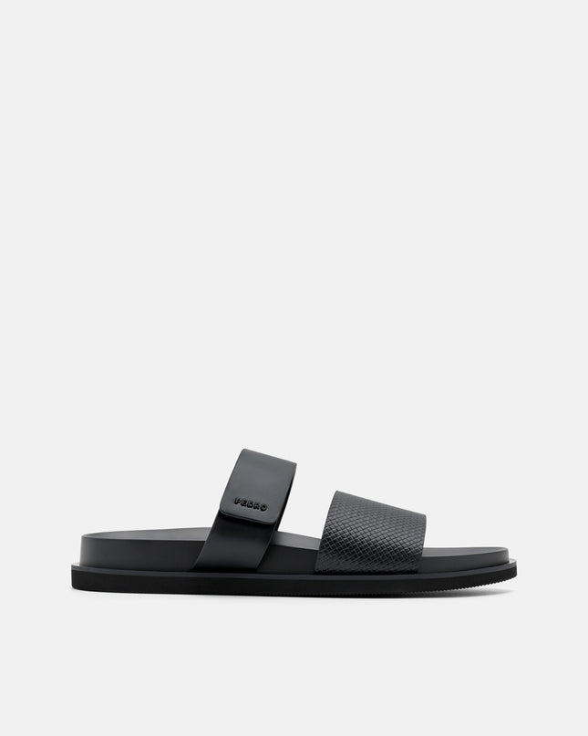 Embossed Slide Sandals - Black Embossed