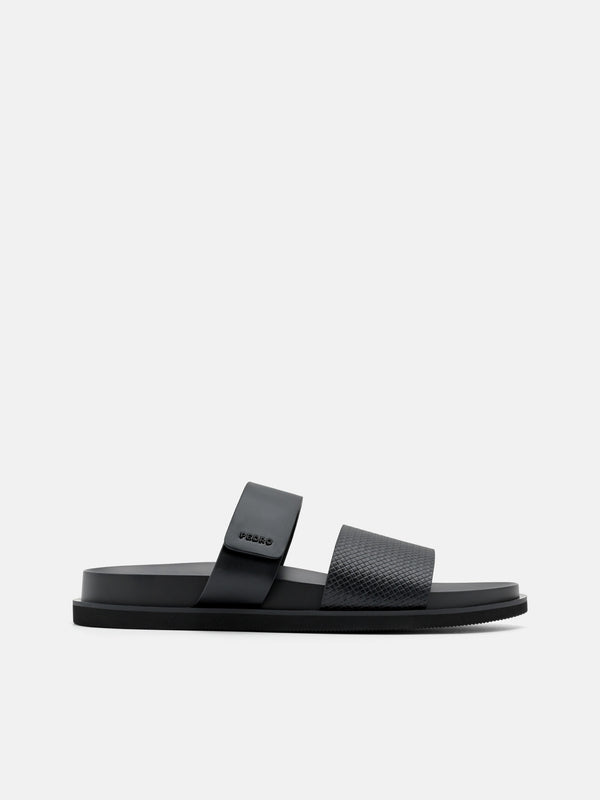 Embossed Slide Sandals - Black Embossed
