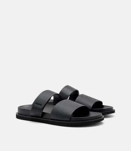 Embossed Slide Sandals - Black Embossed