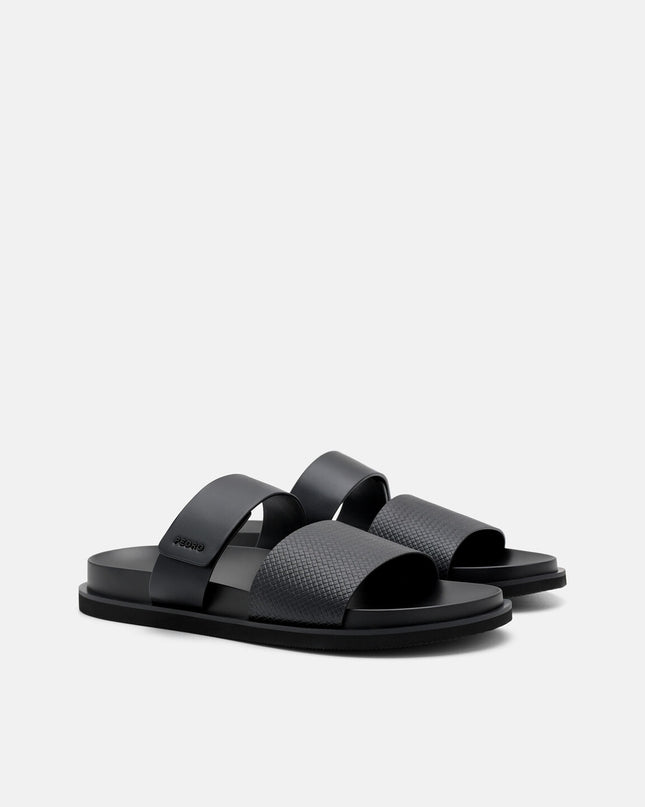 Embossed Slide Sandals - Black Embossed