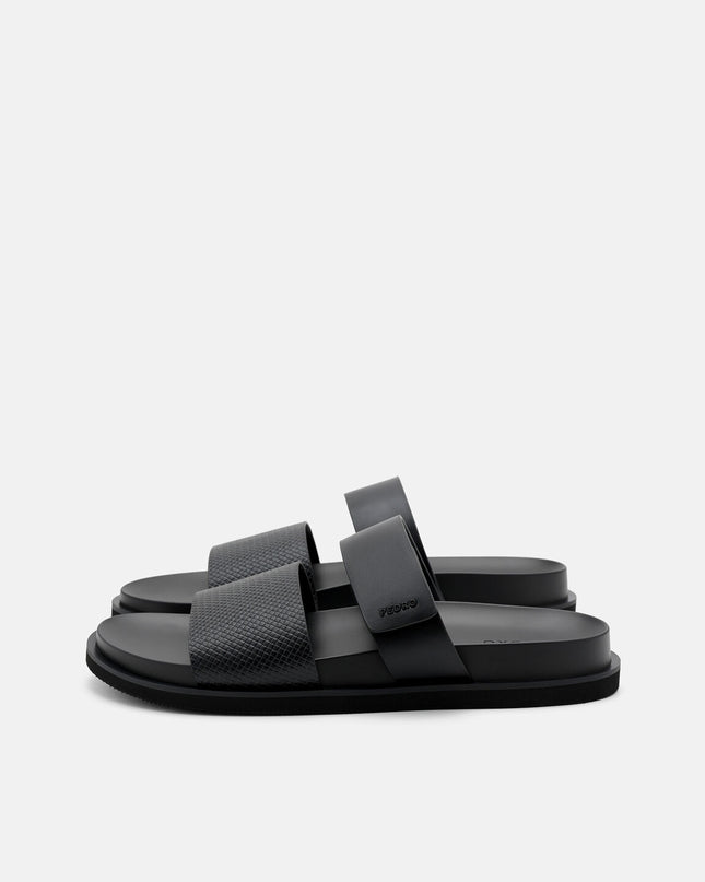 Embossed Slide Sandals - Black Embossed