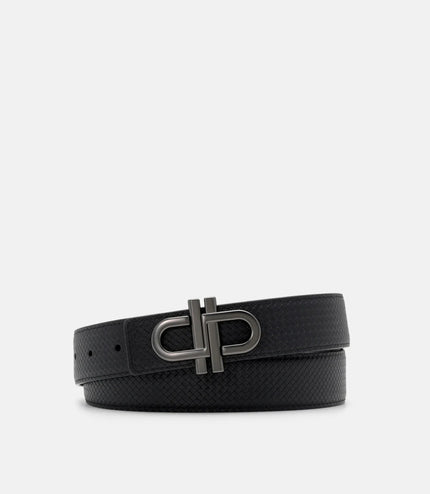 Leather Reversible Tang Belt - Black Embossed