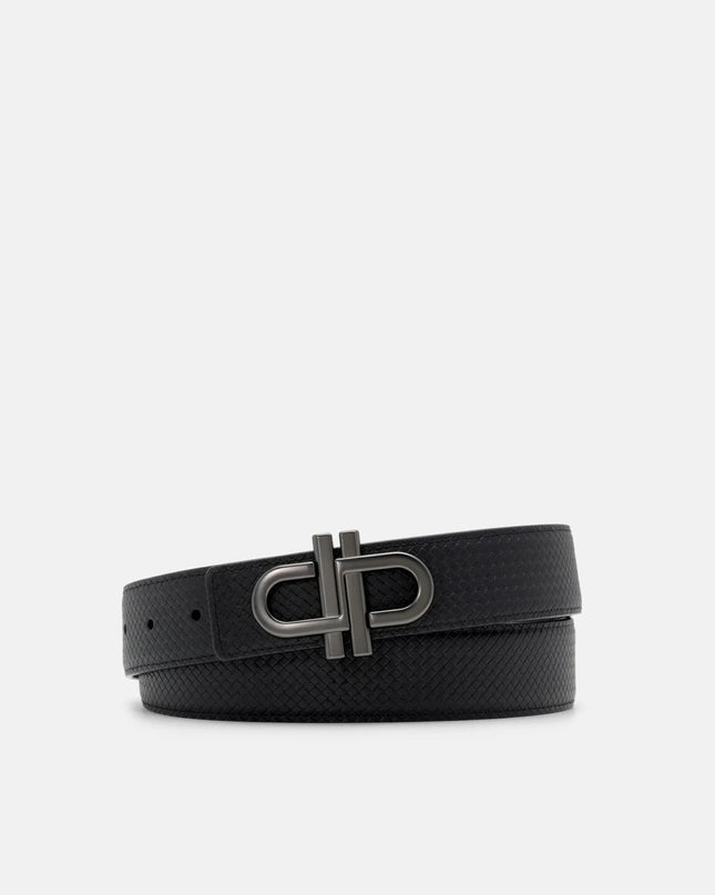 Leather Reversible Tang Belt - Black Embossed
