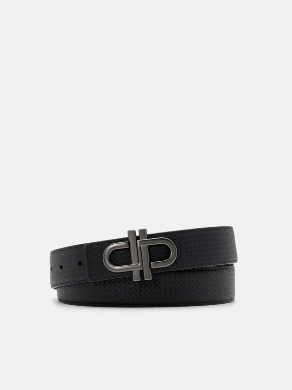 Leather Reversible Tang Belt - Black Embossed