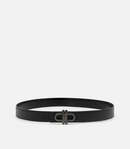 Leather Reversible Tang Belt - Black Embossed