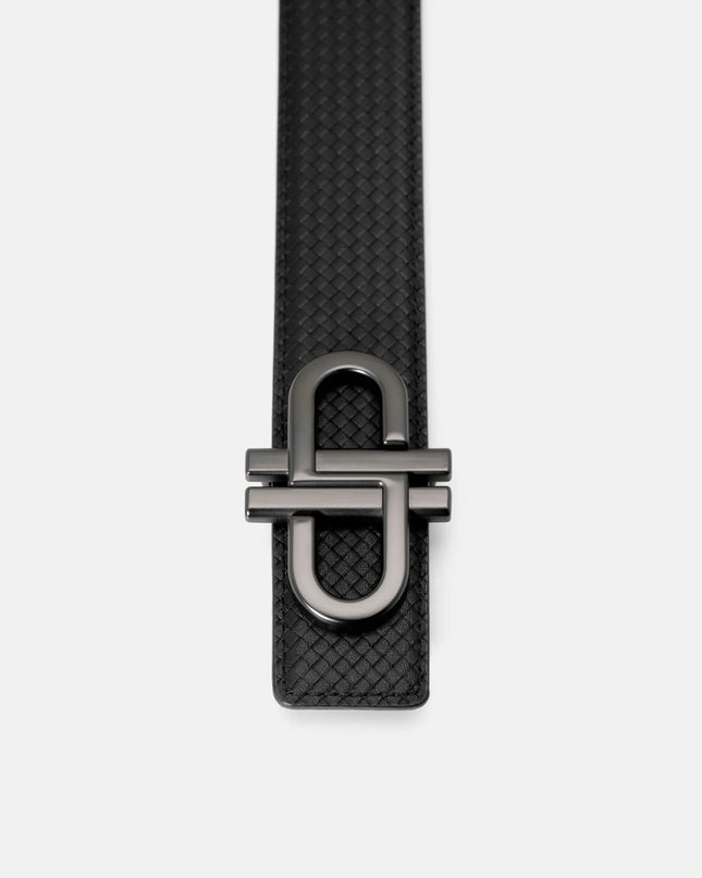 Leather Reversible Tang Belt - Black Embossed