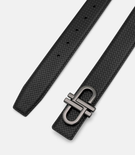 Leather Reversible Tang Belt - Black Embossed