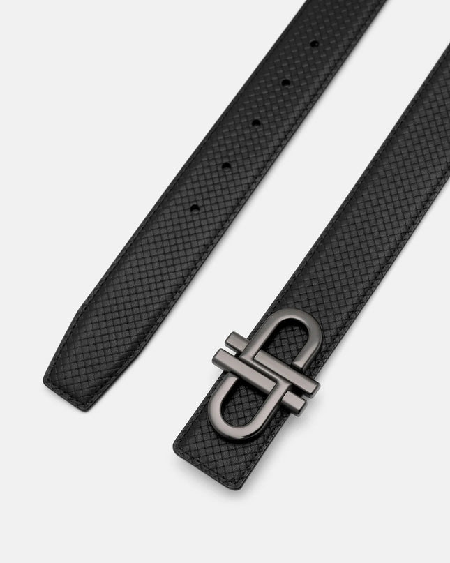 Leather Reversible Tang Belt - Black Embossed