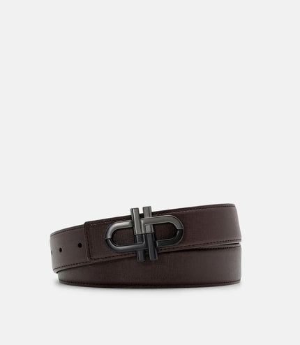 Leather Reversible Tang Belt - Dark Brown Embossed