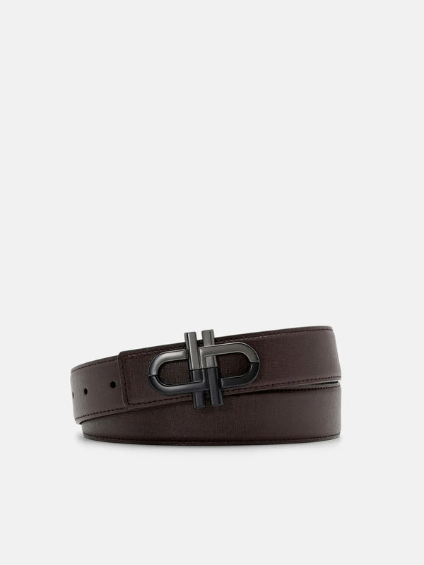 Leather Reversible Tang Belt - Dark Brown Embossed