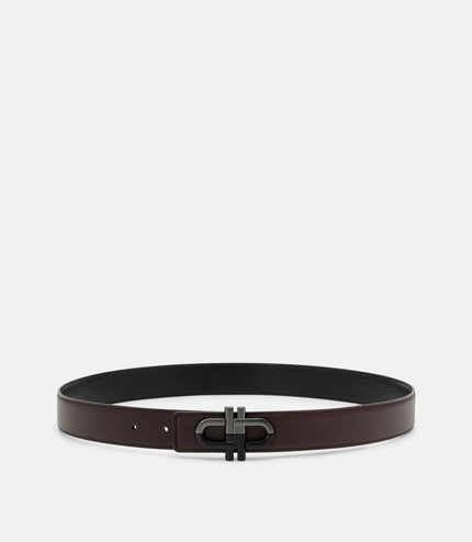 Leather Reversible Tang Belt - Dark Brown Embossed