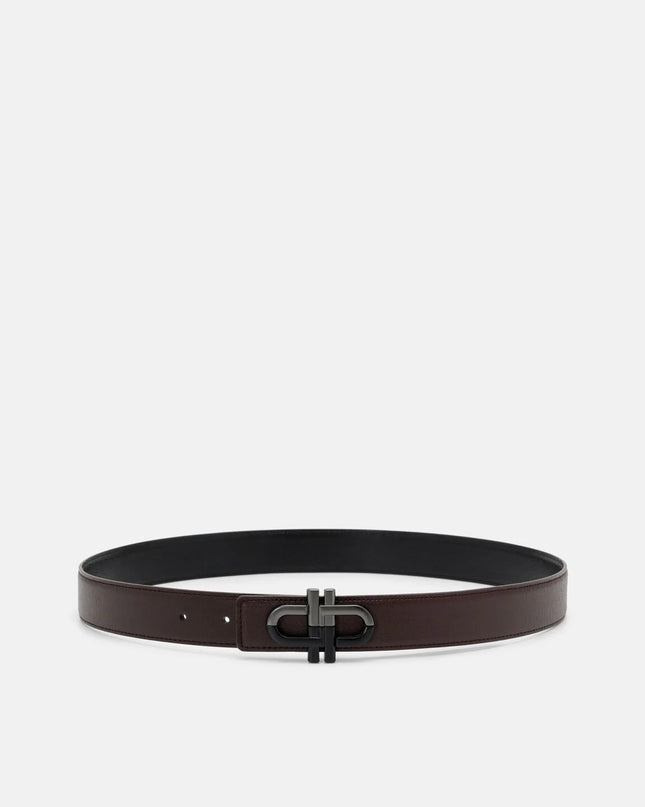 Leather Reversible Tang Belt - Dark Brown Embossed