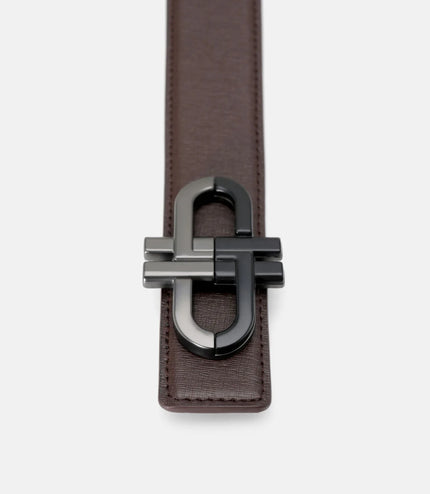 Leather Reversible Tang Belt - Dark Brown Embossed