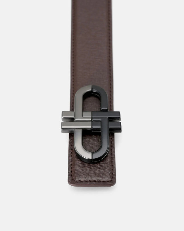 Leather Reversible Tang Belt - Dark Brown Embossed