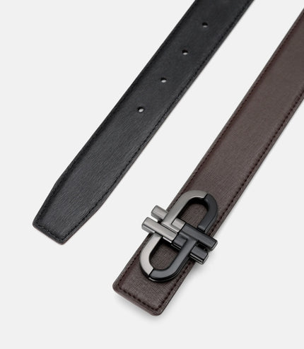Leather Reversible Tang Belt - Dark Brown Embossed