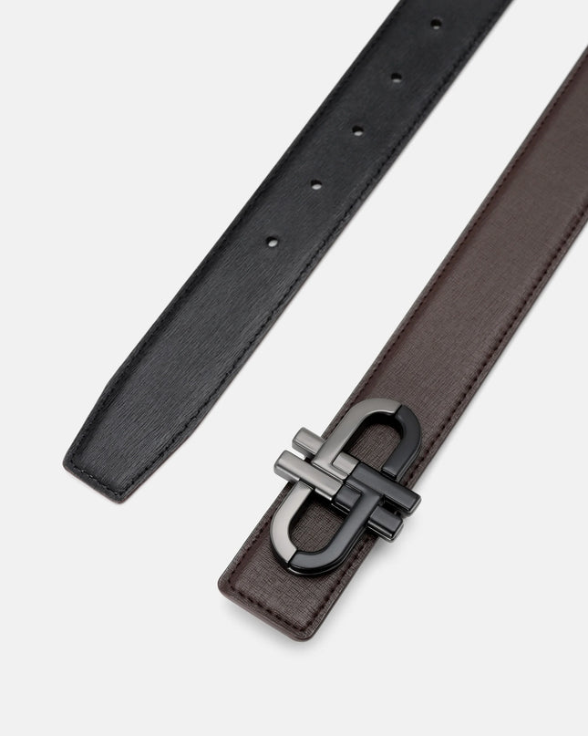 Leather Reversible Tang Belt - Dark Brown Embossed