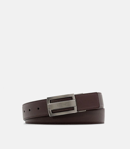 Leather Reversible Tang Belt - Dark Brown Saffiano