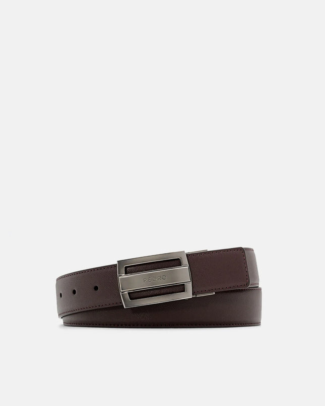 Leather Reversible Tang Belt - Dark Brown Saffiano