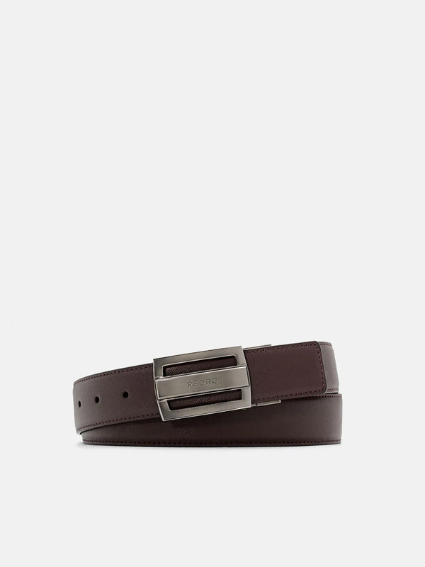 Leather Reversible Tang Belt - Dark Brown Saffiano